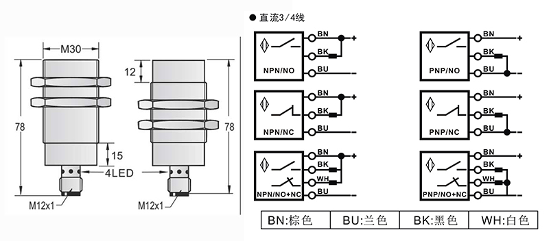 M30-M12-79mm圓柱標準型接近開關(guān)接頭式