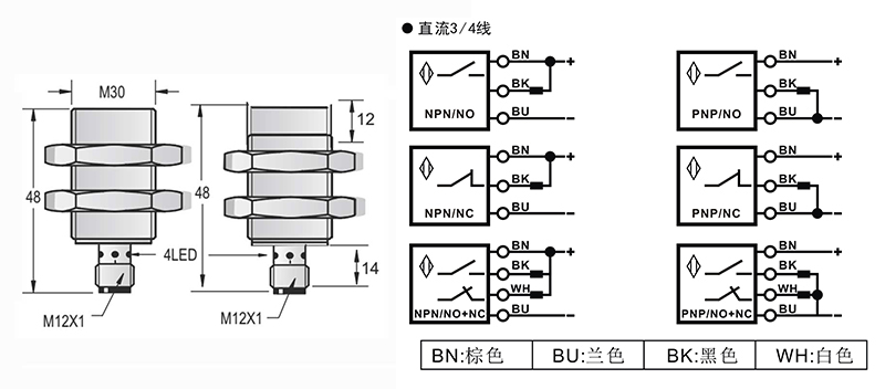 M30-M12-50mm圓柱標(biāo)準(zhǔn)型接近開關(guān)接頭式