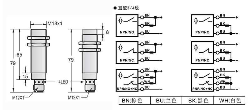 M18-M12-79mm圓柱標(biāo)準(zhǔn)型接近開(kāi)關(guān)接頭式