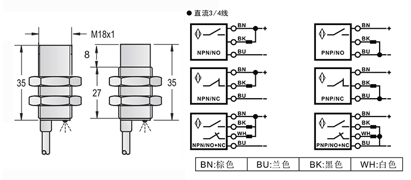 M18-35mm圓柱標(biāo)準(zhǔn)型接近開(kāi)關(guān)出線式