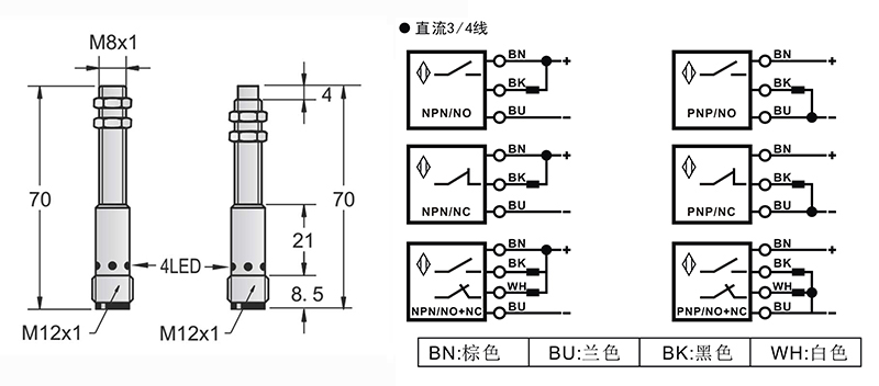 M8-M12-70mm圓柱標準型接近開關(guān)接頭式