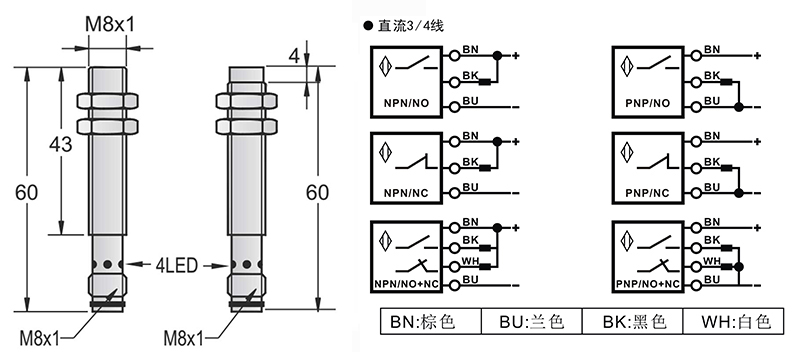 M8-M8-60mm圓柱標(biāo)準(zhǔn)型接近開關(guān)接頭式